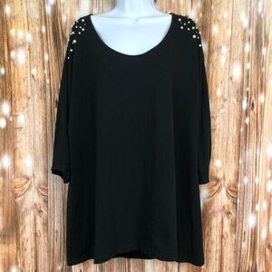 Torrid Black Pearl and Rhinestone Embellished 3/4 Sleeve Top